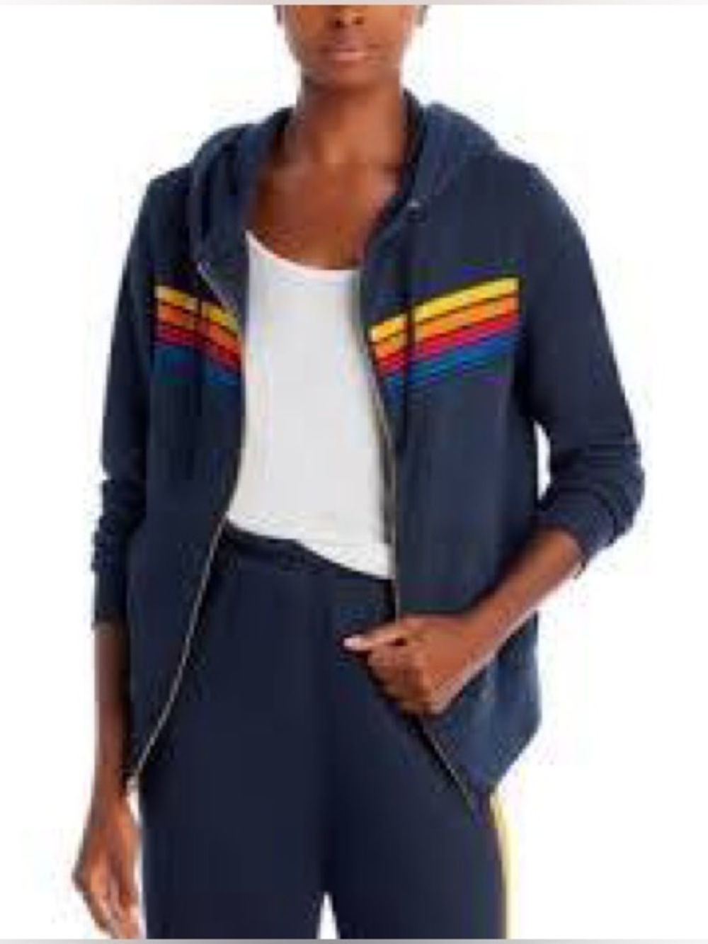 Aviator Nation Unisex Men's / Women's Navy Zip Hoodie with Multi-Stripe Detail